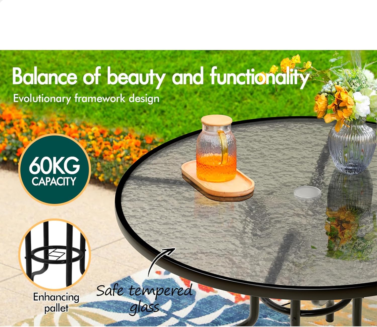 ALFORDSON 5 Pcs Black Outdoor Dining Set with 90 cm x 90 cm x 70 cm Round Patio Table and Chairs, Garden Patio Furniture Set, Indoor Bar Set for Garden, Lawn, Balcony and Swimming Pool Side