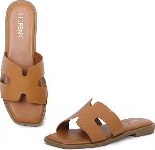 Womens Slip On Flat Sandals Soft Leather Open Toe Slide for Summer Dressy