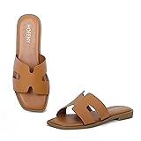 Womens Slip On Flat Sandals Soft Leather Open Toe Slide for Summer Dressy