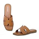 Womens Slip On Flat Sandals Soft Leather Open Toe Slide for Summer Dressy