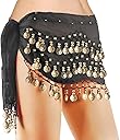 COSICS Belly Dance Hip Scarf, Women's Chiffon Belly Dancing Scarf with 128 Coins for Yoga Class