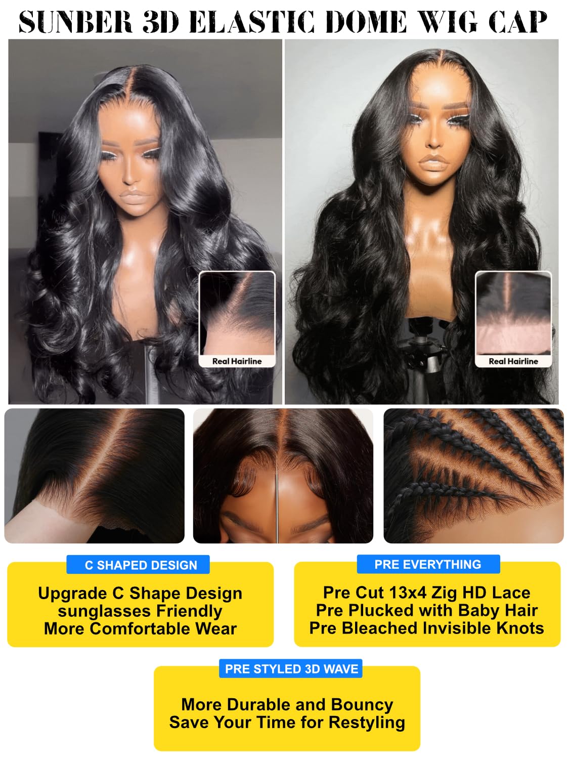 Sunber 13x4 Pre-Everything Wig With Loose Wave Face-Framing Layers And Side-Swept Bangs With Drawstring 180% Density 16Inch