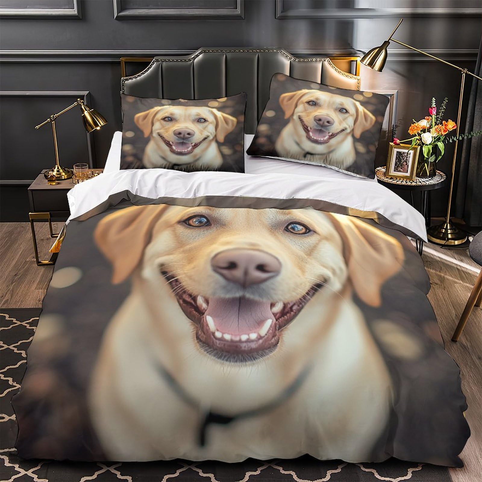 Drap de couette Chien Heureux 3D pour chambre d'adolescent et jeune adulte dynamique