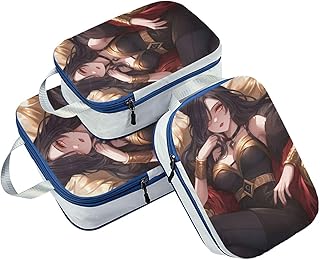 Foldable 3 Set Packing Travel Organizer 100% Polyester Closet Organizer, Beauty Anime (3 Set)