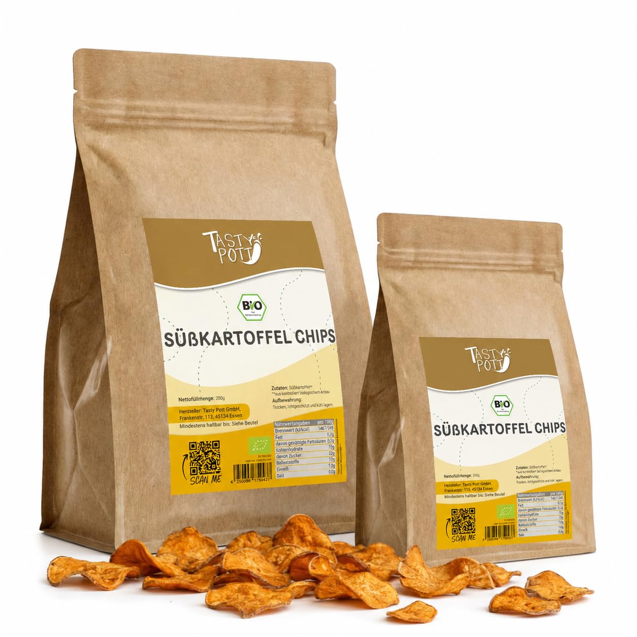 Tasty Pott Bio Süßkartoffel Chips I Veganer Snack I Kartoffelchips I Crunchy Sweetpotato I Kartoffel I Gemüsesnack I Salat-Topping I Im Beutel 200g (3x200g)