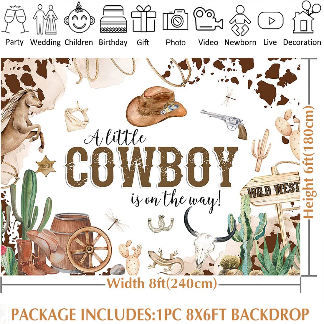 Cowboy Babyparty Hintergrund 2,1x1,5 M – Wild West Motiv, Vinyl, Für Fotoshootings Und Dekoration