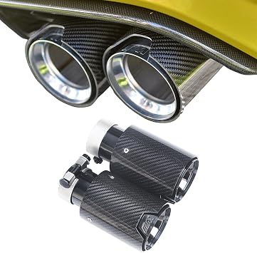 NINTE Exhaust Tip Universal For BMW M Performance Stainless Steel and Glossy Real Carbon Fiber Car Tail Pipe 2.48" Inlet 3.6" Outlet 7" Length 2PCS