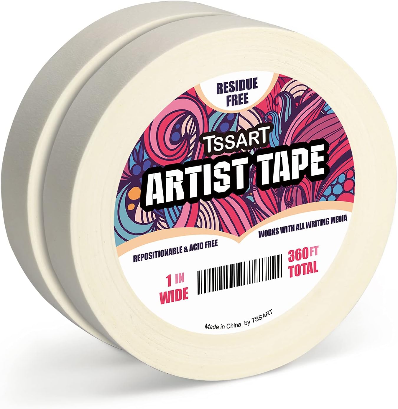 2 Pack White Artist Tape - Masking Artists Tape for Drafting Art Watercolor Painting Canvas Framing - Acid Free 1 Inch Wide 360FT Long Total