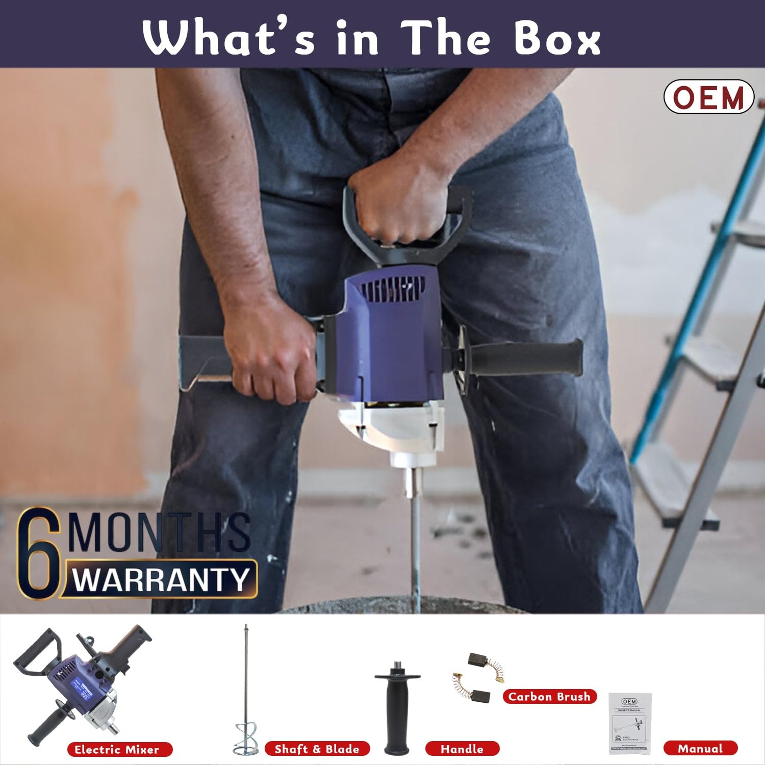 Contents of the OEM Electric Paint Mixer EM02 box