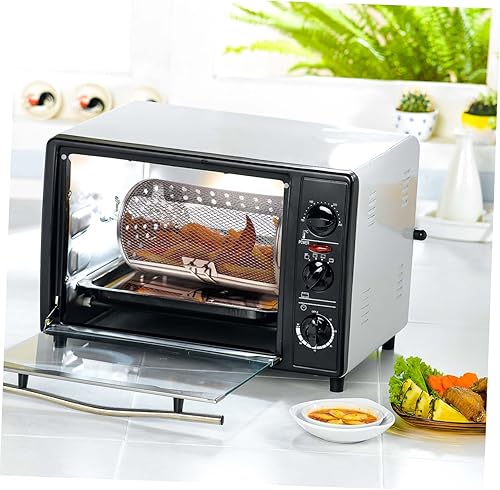 Miniatura 3 de Cabilock Cesta redonda de acero inoxidable para parrilla de asador, jaula de horno para freidora de aire, herramienta rotativa, cesta de asador,