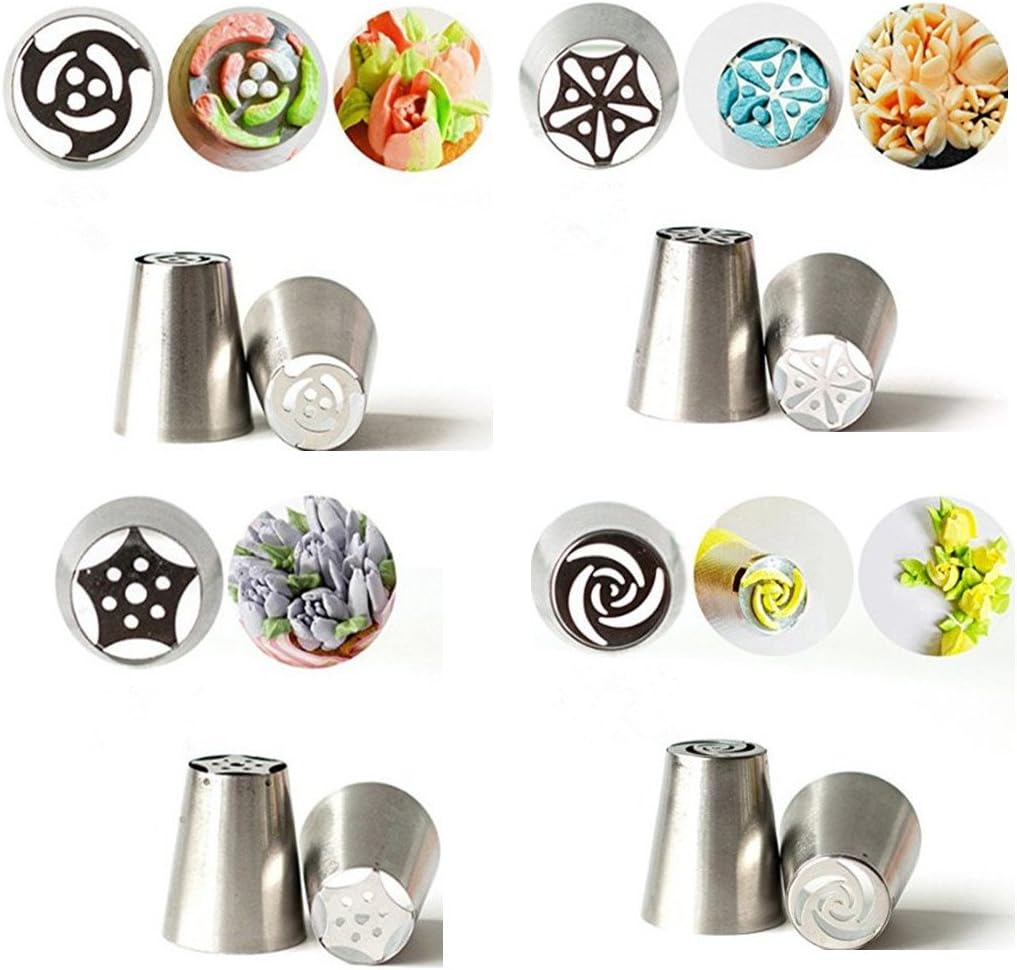 7pcs Russian Piping Tips + 1 Coupler Icing Piping Nozzles Cake Decorating Tips Tulip Rose Nozzle Tip Large Size