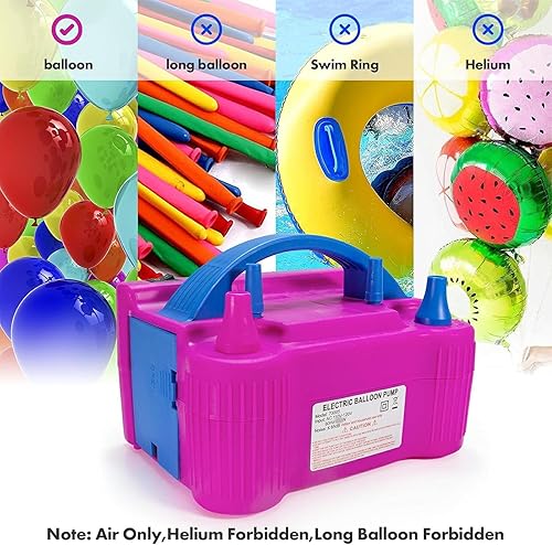 Miniatura 5 de Bomba eléctrica de globos, inflador de globos de 110 V 600 W, inflador de globos de doble boquilla para decoración, fiesta, deporte, regalos: 2