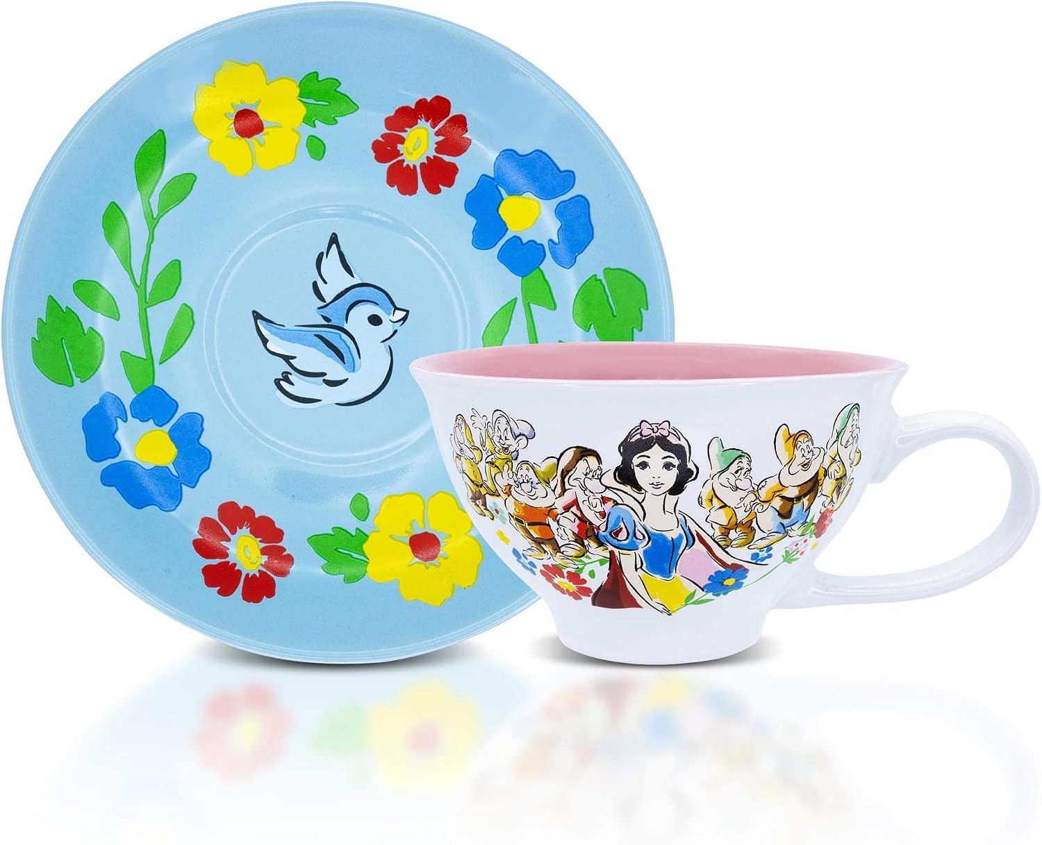 Disney Snow White and the Seven Dwarfs I'm Wishing Ceramic Teacup and Saucer | Tea Party Set For Coffee, Espresso, Mocha