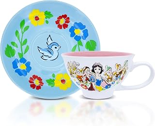 Disney Snow White and the Seven Dwarfs I'm Wishing Ceramic Teacup and Saucer | Tea Party Set For Coffee, Espresso, Mocha