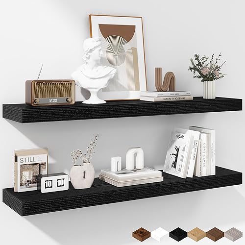 Miniatura 33 de Fun Memories Estantes flotantes de 16 pulgadas – Estantes de pared de madera de color blanco rústico profundo – Estante de almacenamiento para pared