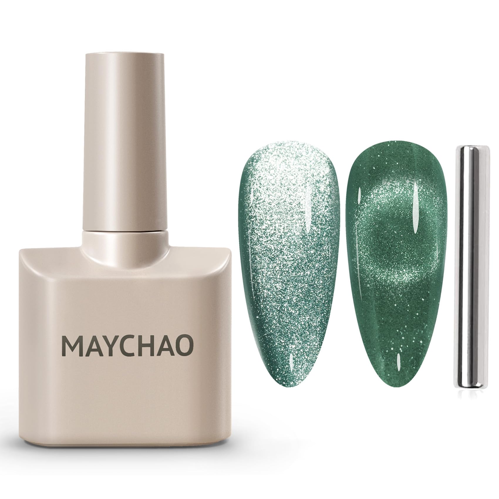 MAYCHAO 15ML Cat Eye Gel Nail Polish 1Pc Light Green Magnetic Nail Polish with Magnet Soak off Holographic Cat Eye Gel Polish for Nail Art Manicure Salon DIY at Home