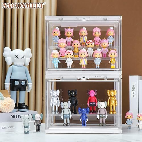 Miniatura 3 de Naconmlet Vitrina transparente para mini figuras de acción, exhibición Funko Pop, estante desmontable apilable a prueba de polvo con luz LED para