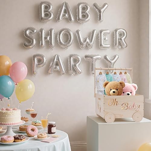 Miniatura 3 de Cestas de regalo para baby shower, armario de madera para bebés y niñas recién nacidos, caja de madera con asa y ruedas, cesta de decoración