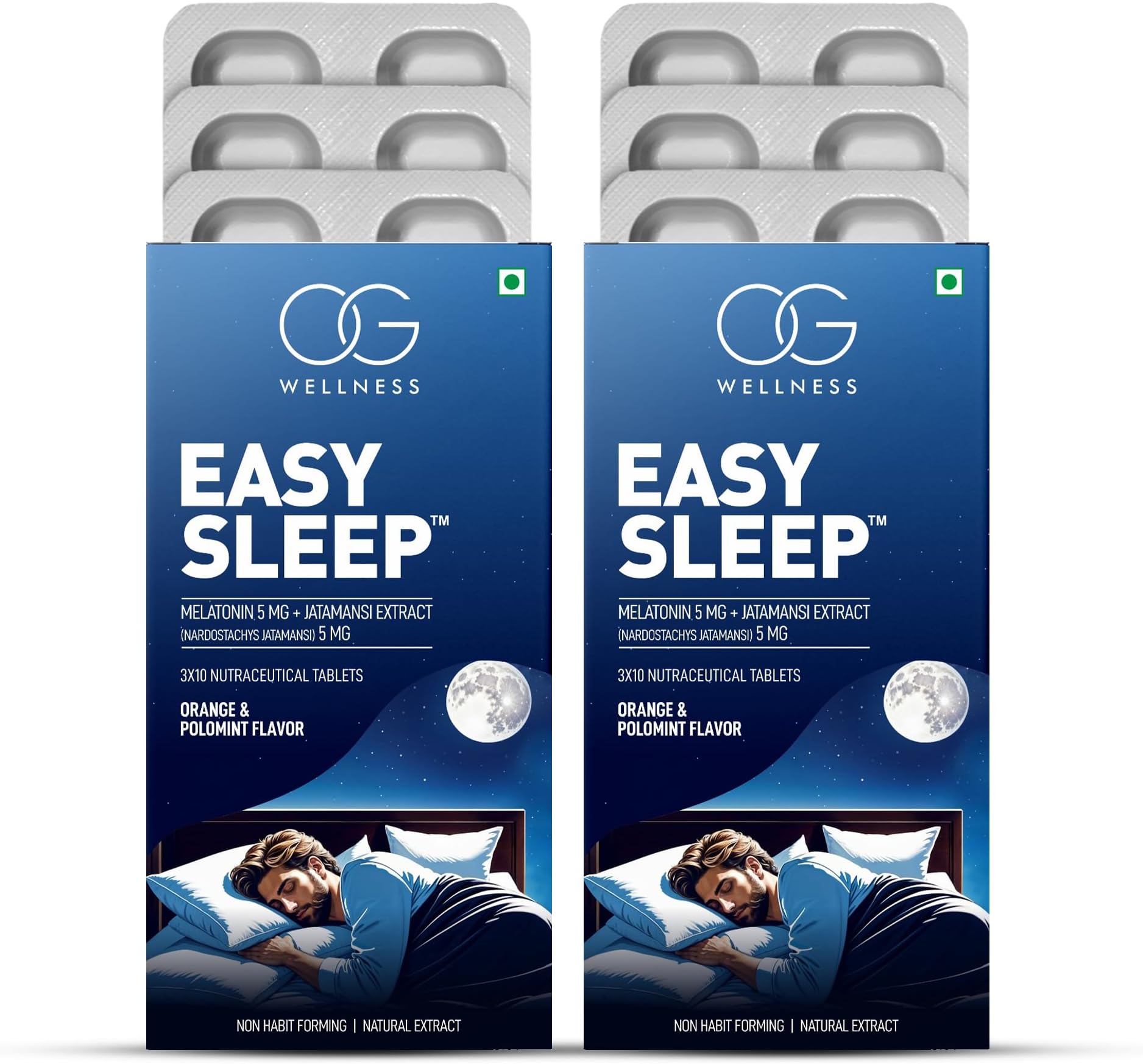 OG WELLNESS Easy Sleep – Melatonin 5mg with Jatamansi Extract | Natural Sleep Aid Chew Mints | Non-Habit Forming | Orange & Polomint Flavor | 60 Mints for Relaxation & Deep Rest | Pack of 2