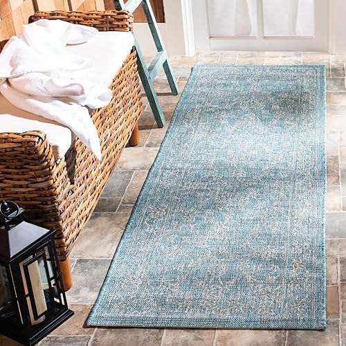 Vista 252 de SAFAVIEH Courtyard Collection - Alfombra decorativa, 2 pies 3 pulgadas x 5 pies, turquesa, no desprende pelusa y de fácil cuidado, para interiores