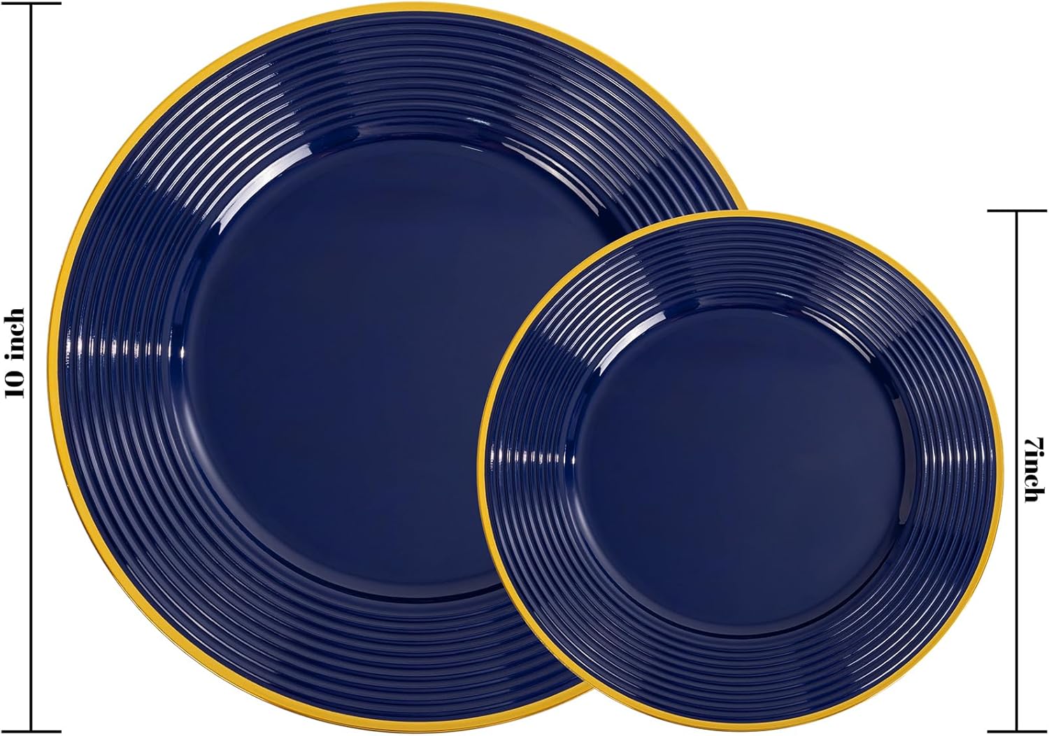 Liacere 100PCS Blue Plastic Plates - Heavy Duty Disposable Plates- Blue and Gold Plate 100PCS Dinner/Dessert Plate for Party & Graduation & Memorial Day