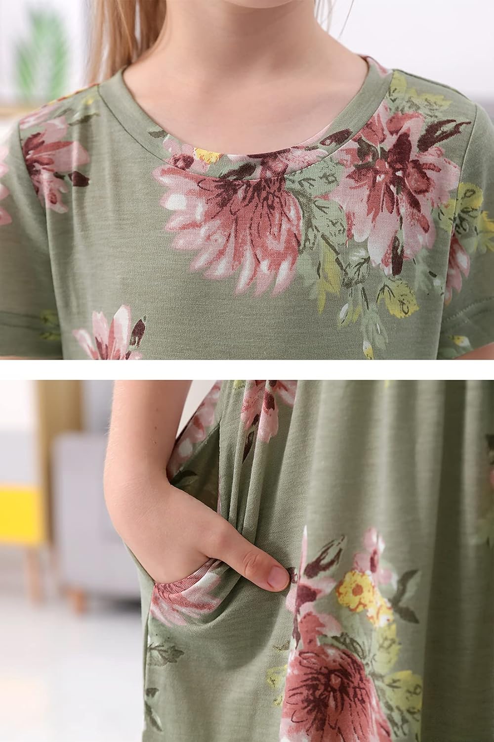 GORLYA Girl's Short Sleeve Floral Print Loose Casual Long Maxi Dress with Pockets 4-12 Years - Image 5