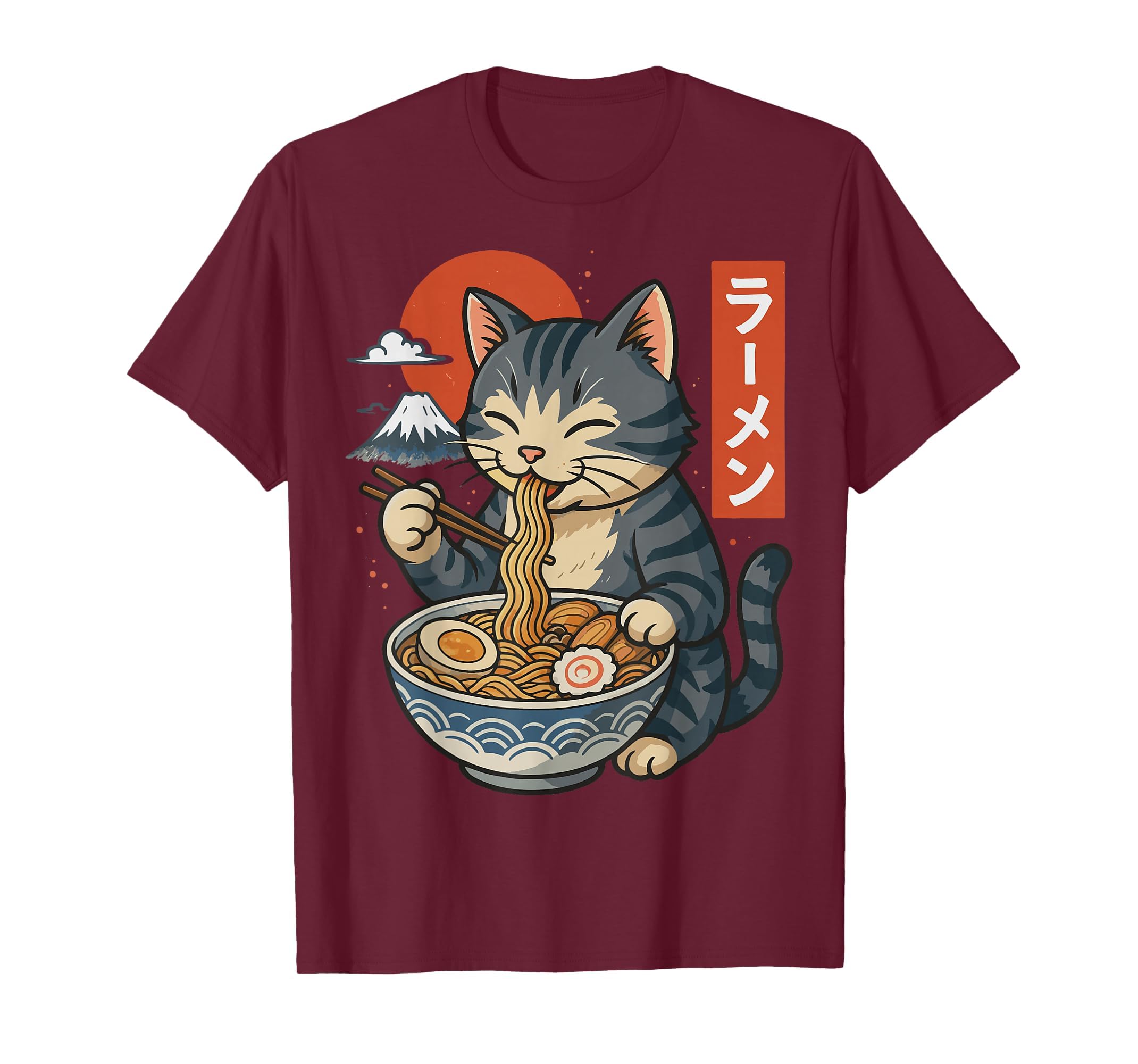 Anime Cat Eating Ramen Retro Kawaii Ramen Cat T-Shirt