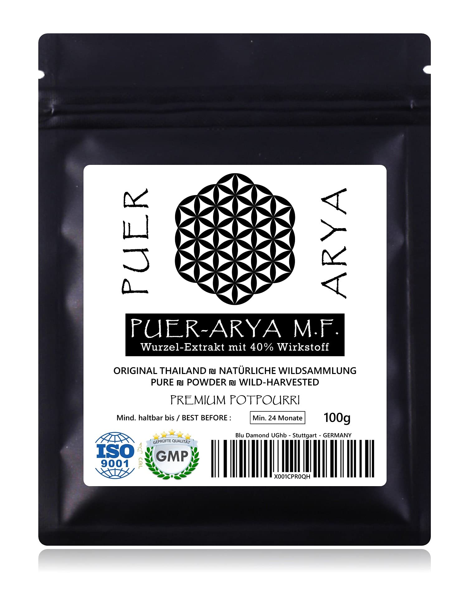 PUER-ARYA - hochkonzentriertes Wurzel-Extrakt mit 40% Wirkstoff | Das Original aus Thailand | GMP + ISO-9001-zertifiziert | 100% rein + laborgeprüft | Deutsche Qualitätssicherung | 100g
