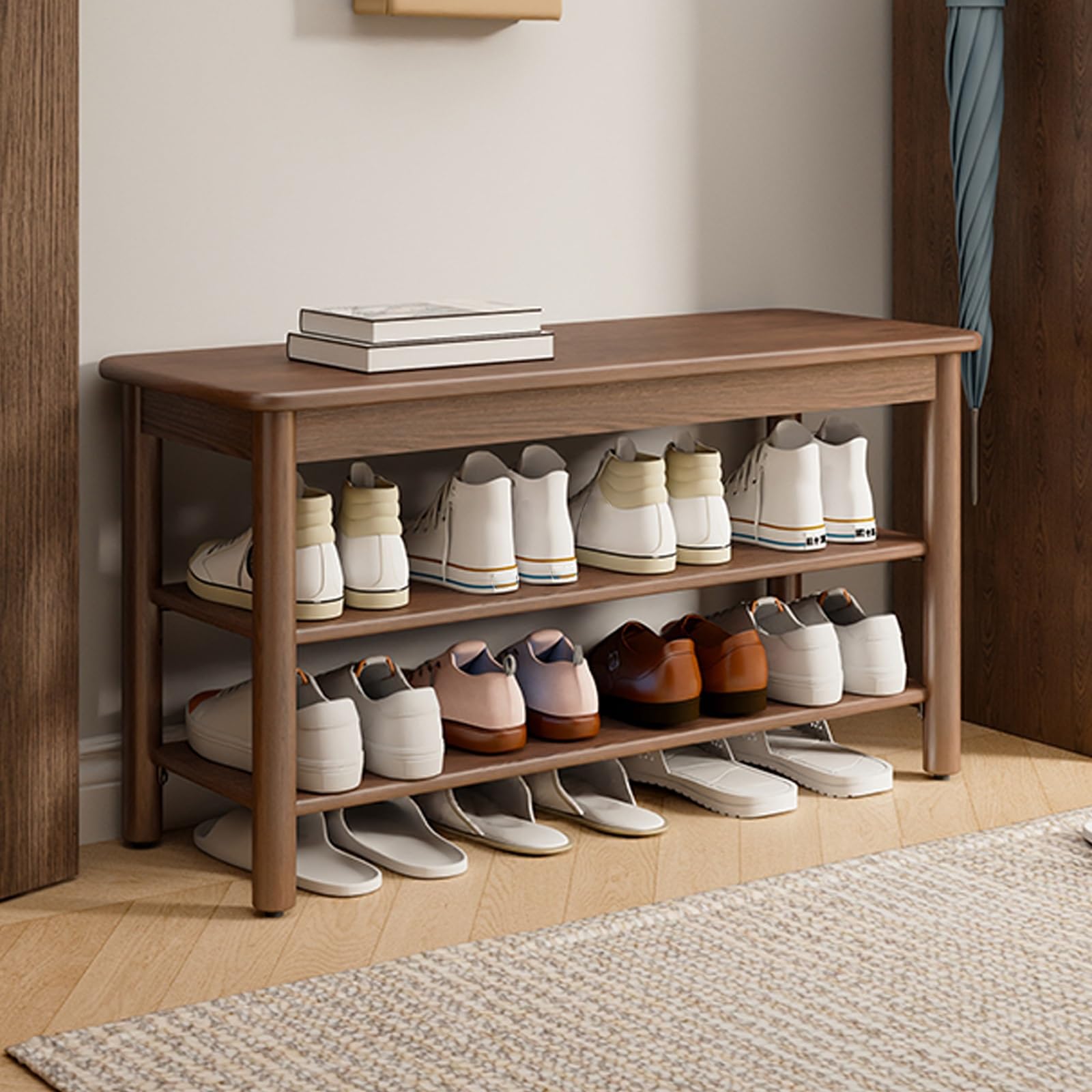 Banc porte-chaussures en bois massif stable et élégant avec étagères modulables