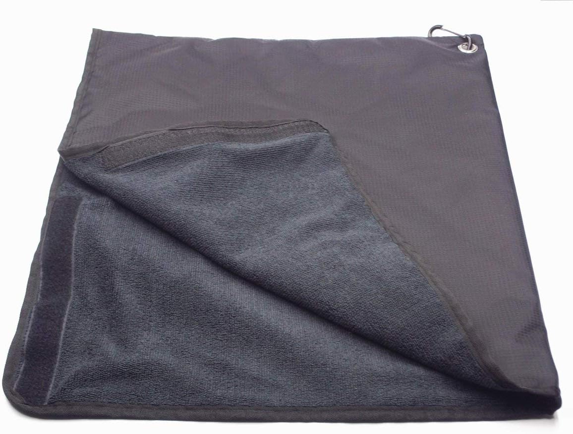 A99Golf Rain Hood Towel Waterproof Golf Towel Golf Bag Cover with Free Carabiner Clip w/Microfiber Towel 17 3/4" x 19 1/4" (Black)