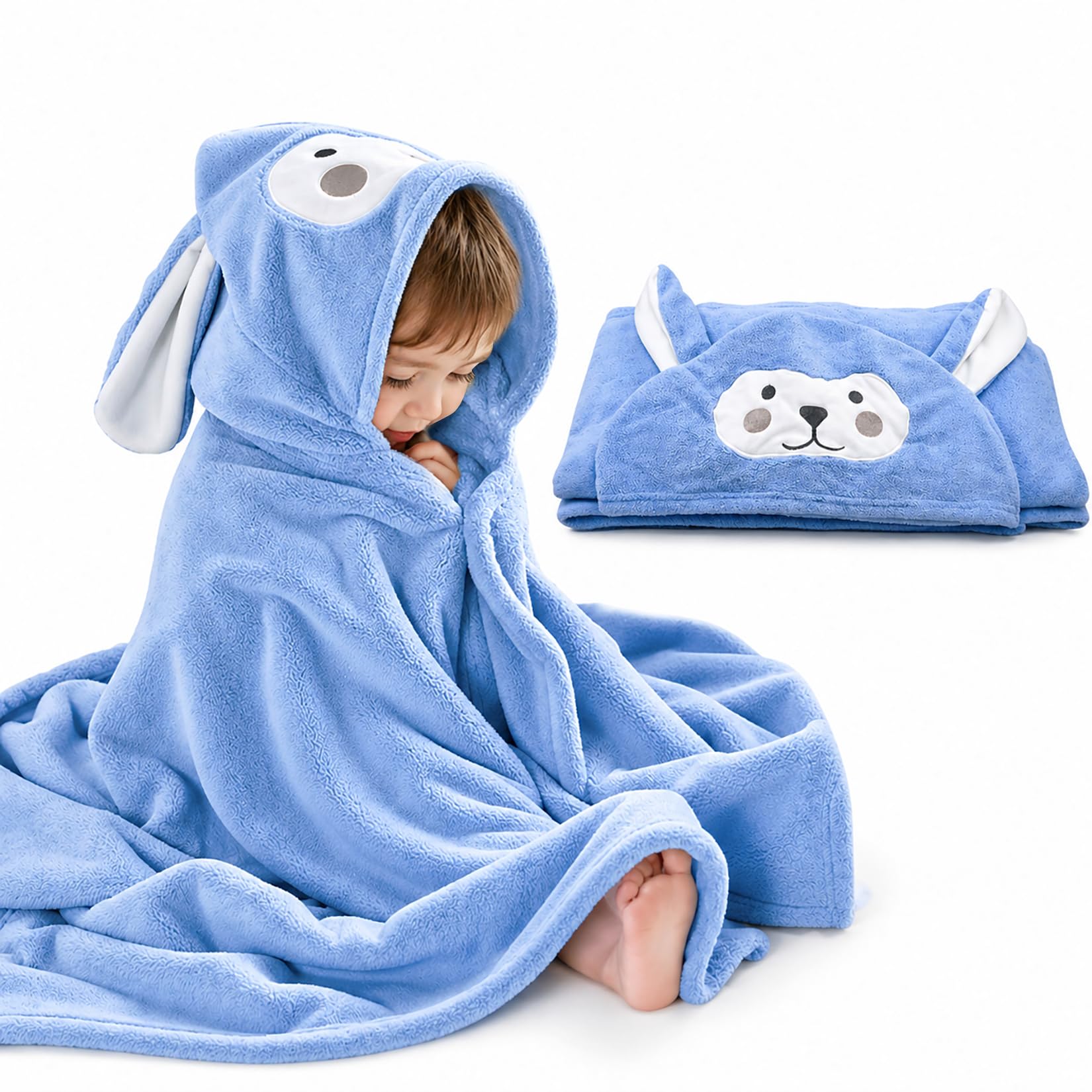 Romasa Men's Blue Baby Bath Towel Hooded Ultra Soft Towel Highly Absorbent Bathrobe Blanket Toddlers Shower Gifts For Boys Girls-27.5" X 55" (Blue)