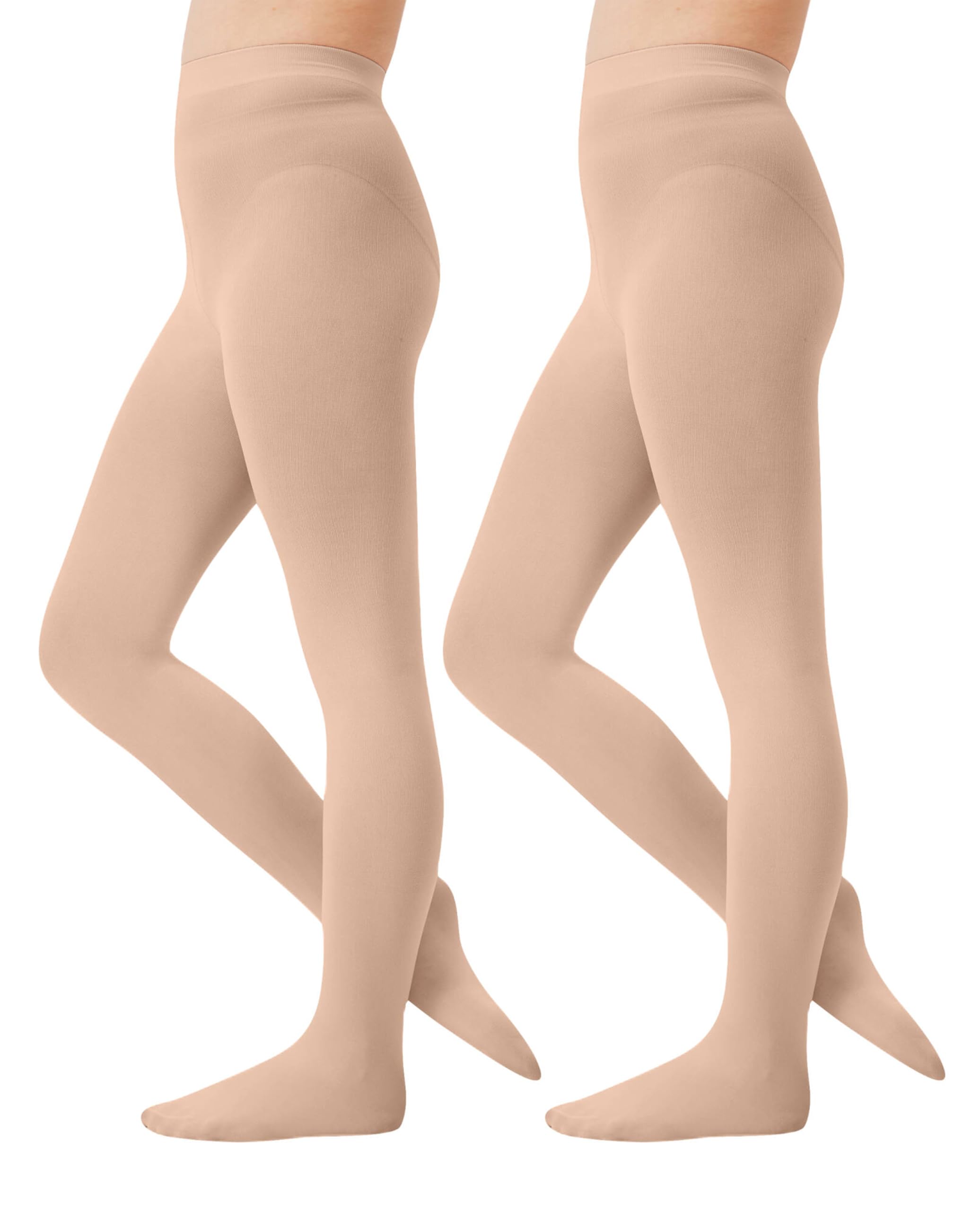 CozyWow Strumpfhose mädchen Halb-blickdichte Ballett Strumpfhose Microfaser Tanzstrumpfhose mit Fuß 2X Naturfarbe 6-8 Jahre