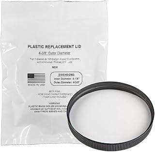 Lid for Half to 1-Gallon Plastic Glass Storage Containers; Fits 1 to 2.5 Gal Barrel Jars; 4-3/8" OD (Taken at Top of Lid) Made in USA; Screw-On Food Grade Cap (Black, Foam Liner)