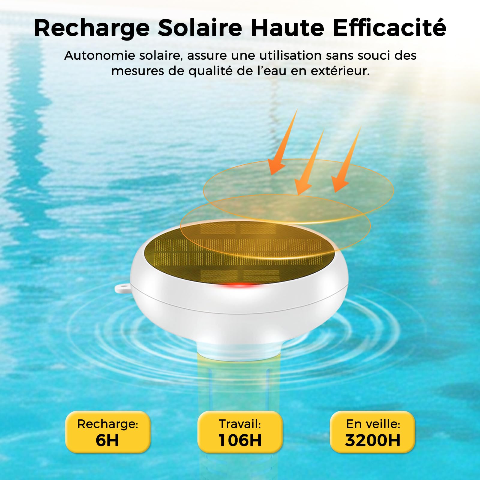 Thermomètre de piscine flottant 7 en 1 à énergie solaire pour moniteur de qualité de l'eau Tuya, pH de piscine, salinité, CL, PH, sel, ORP, conductivité électrique, moniteur de température, testeur