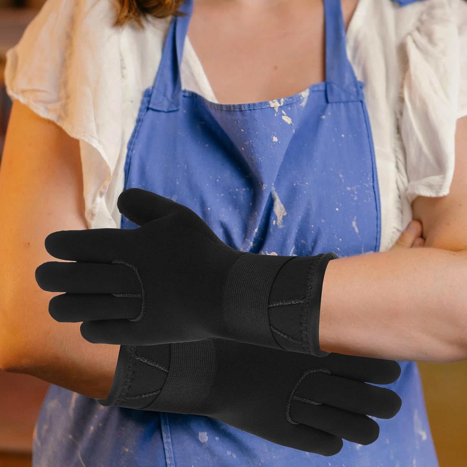 Neoprene Diving Gloves for Men 3mm Black Anti-Slip Cut-Resistant Warm Gloves for Snorkeling Crabbing and Water Sports
