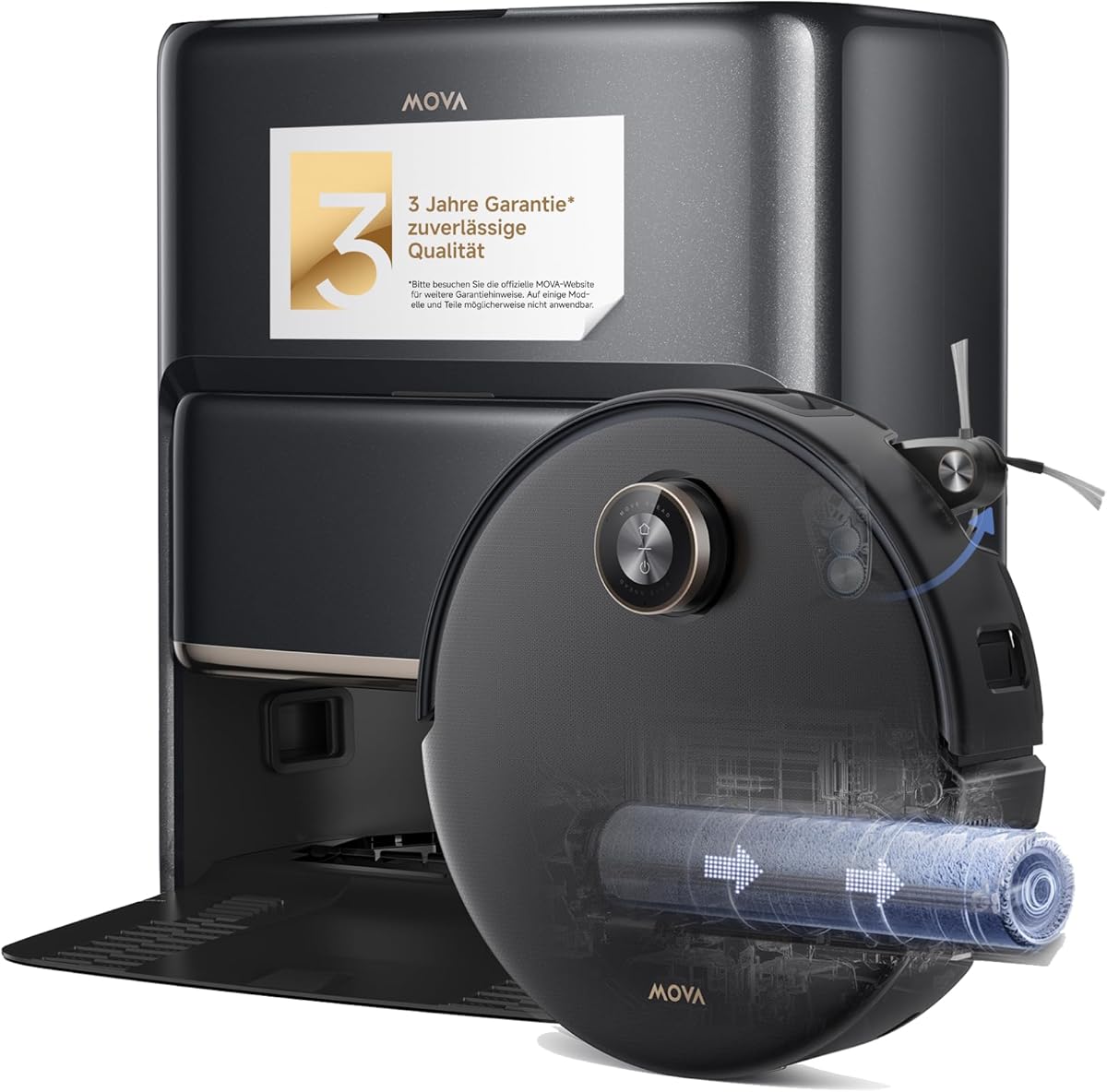 Mova Z60 Ultra Roller Complete Saugroboter mit Wischfunktion 28.000 Pa, LiftPro-Gehäuse, 8 cm Hindernisse, DToF+Dual Laser+RGB/LED-Hindernisvermeidung, AutoShield für Teppich, MaxiReach Mopp & Bürste