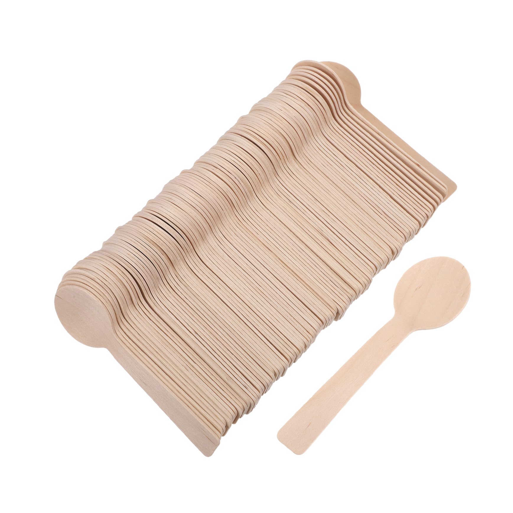 Cucharas de madera pequeñas para catering y postres: vajilla beige de 100 piezas