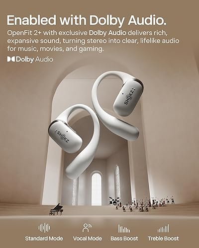 Miniatura 4 de SHOKZ Nuevos auriculares OpenFit 2+ de oreja abierta, habilitados para Dolby Audio, cómodos auriculares con ganchos suaves para los oídos, tiempo de