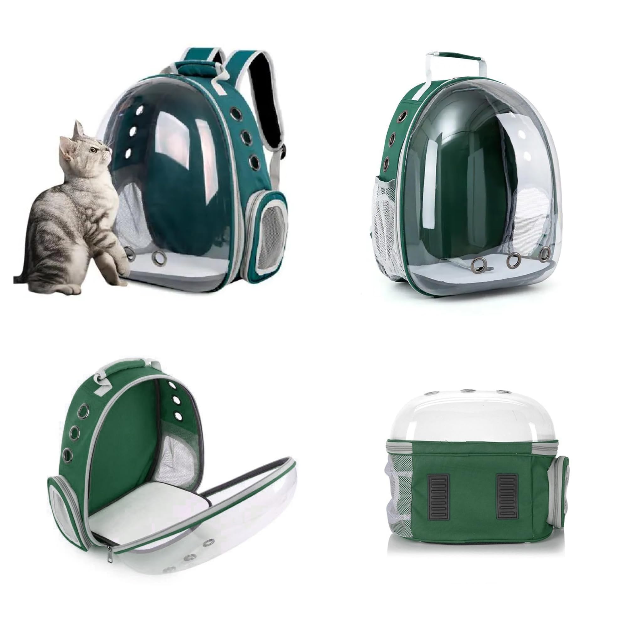 Sac à Dos pour Chat Bulle de YoiQi-Un Sac à Dos pour Animaux de Compagnie en Forme de Cabine Spatiale Transparente-Est Fourni avec 5 Accessoires pour Prendre Soin du Chat (Verte)