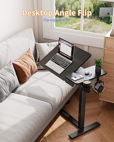 Miniatura 6 de YIHAYO Mesita de noche ajustable para colocar sobre la cama con ruedas, escritorio eléctrico de pie móvil de 24 x 16 pulgadas, escritorio para