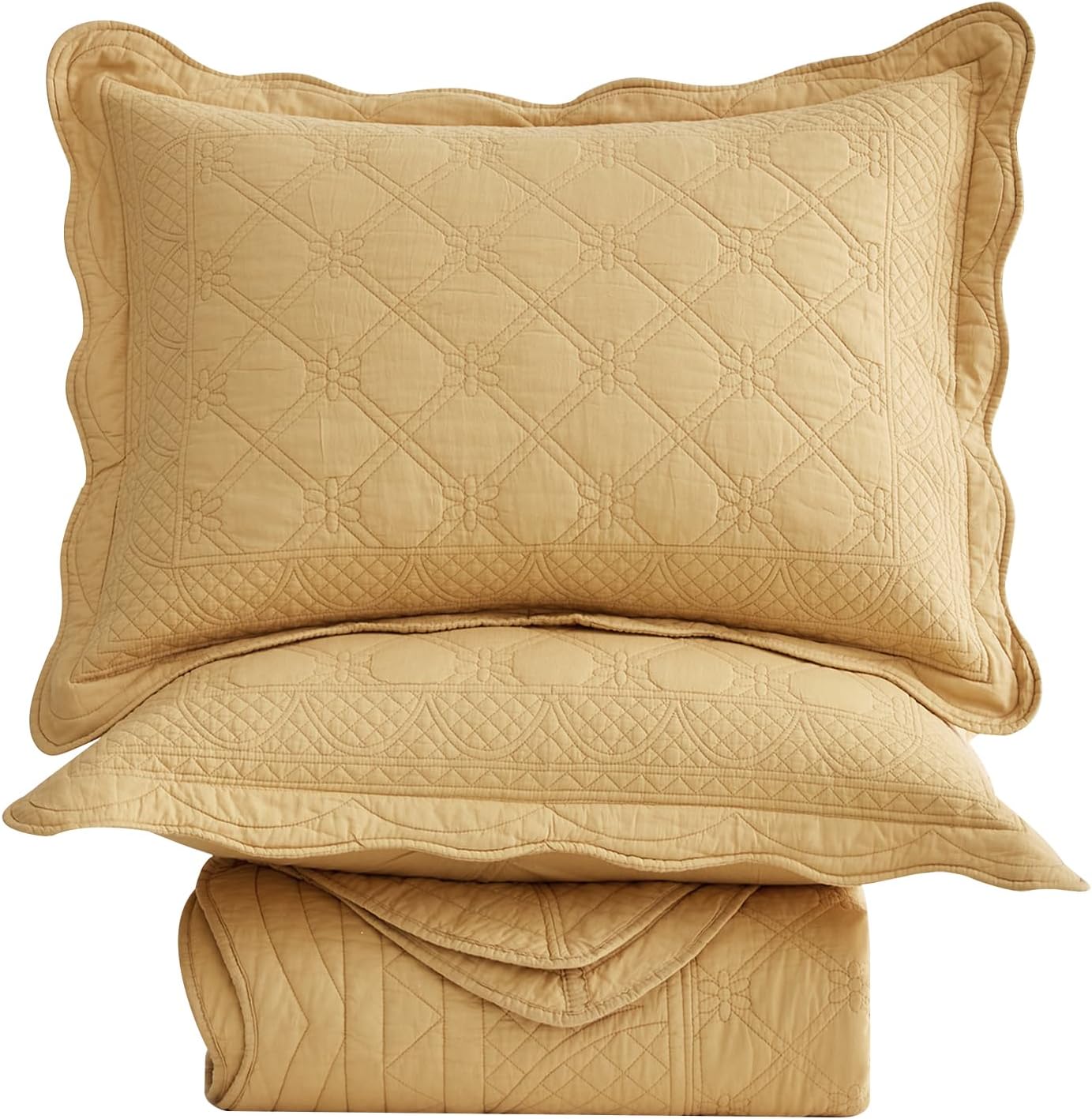 CHIXIN Oversized Cotton Bedspread King Size - Real Stitching - Luxury Quilted Bedding Cover for All Season, Reversible, Ultra Soft, Lightweight, 3 Piece, Honey Gold - Image 8