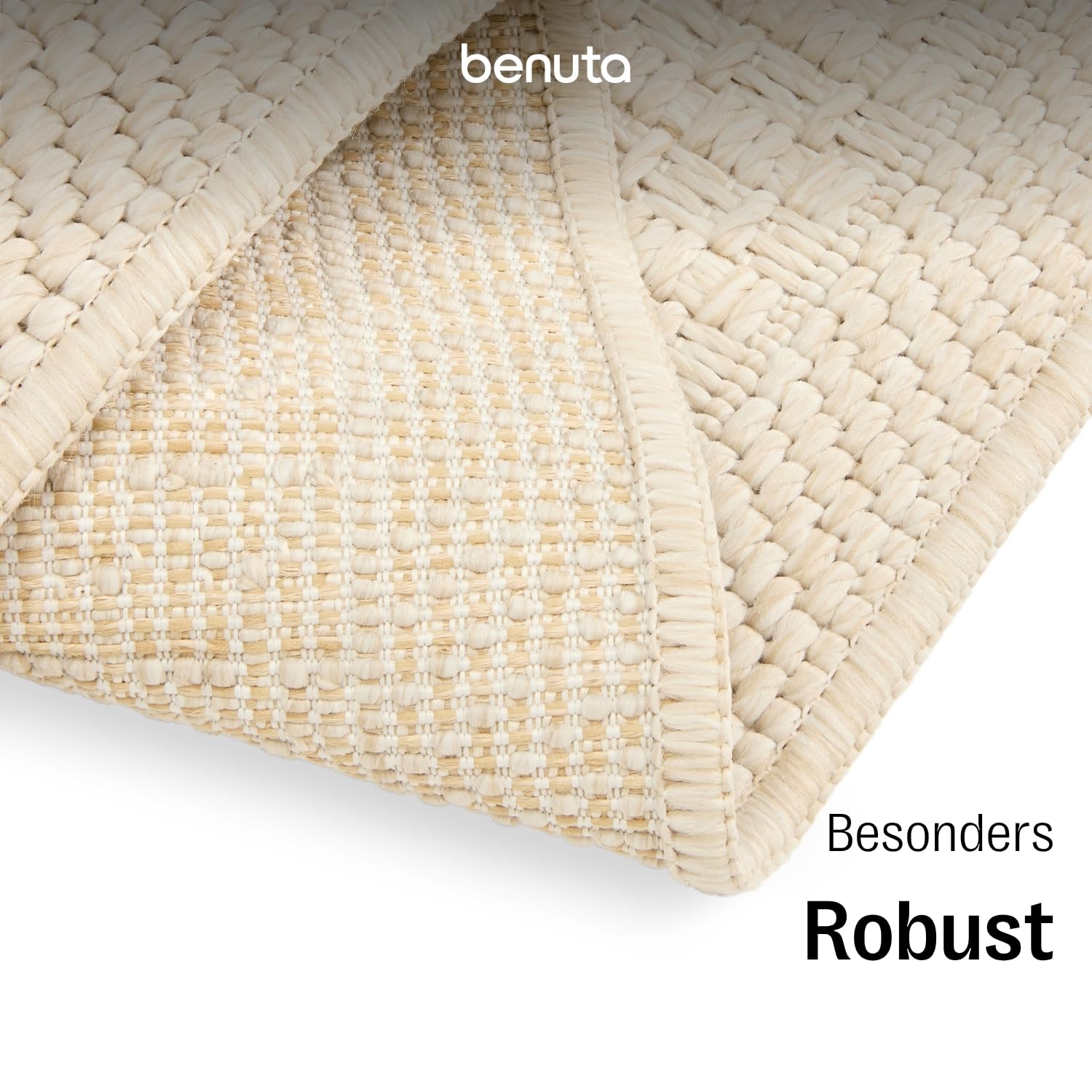 benuta Basic In- & Outdoor Teppich Wohnzimmer Iowa - Creme 80x250 cm - Boho Jute-Look wetterfest für Balkon, Terrasse - Schlafzimmer, Küchenteppich & Wohnzimmerteppich - Strapazierfähig & Robust