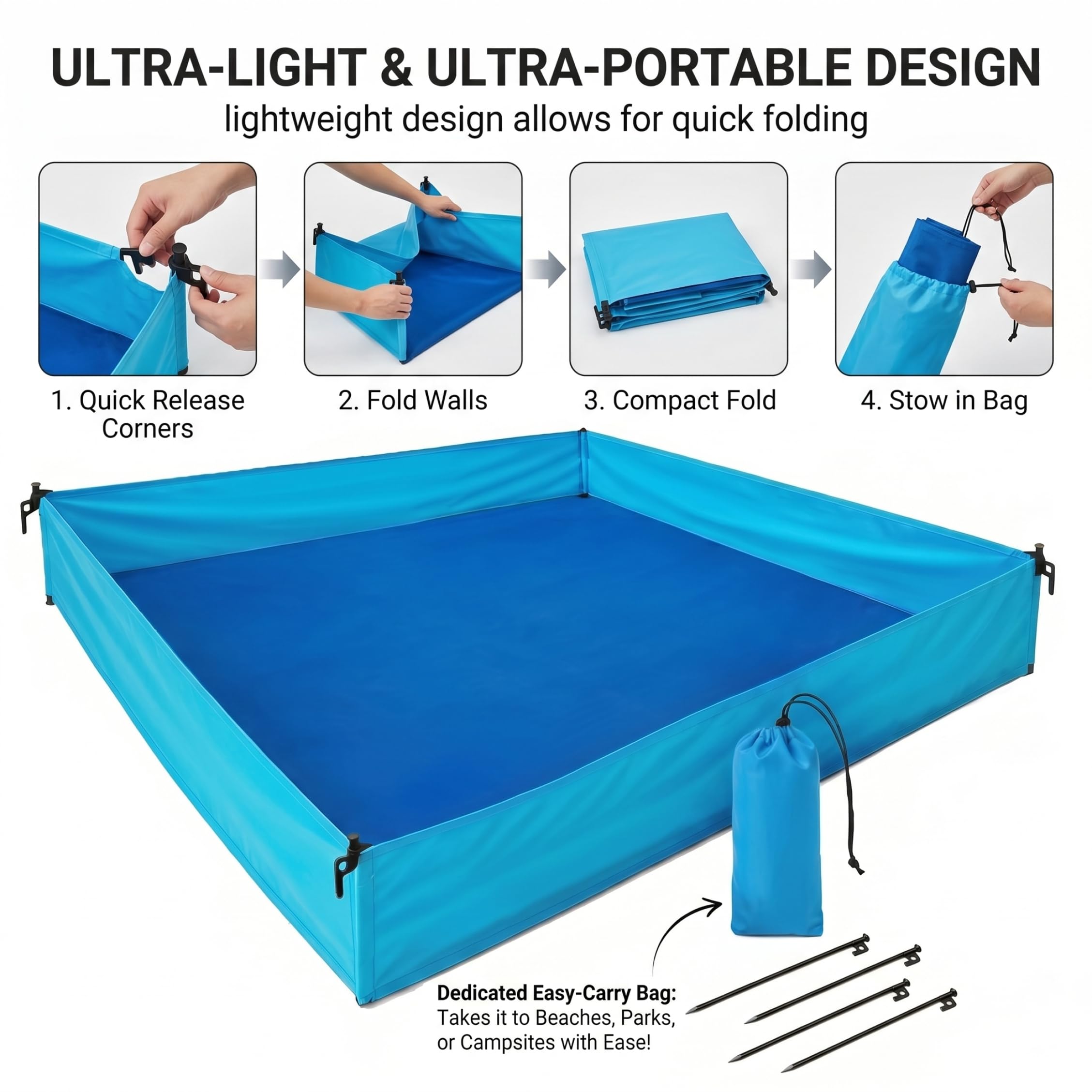 Box da spiaggia per bambino, Box da esterno per bambino, Coperta da spiaggia pieghevole con superficie impermeabile, Blu, 72, 83x57, 09x9, 84 pollici