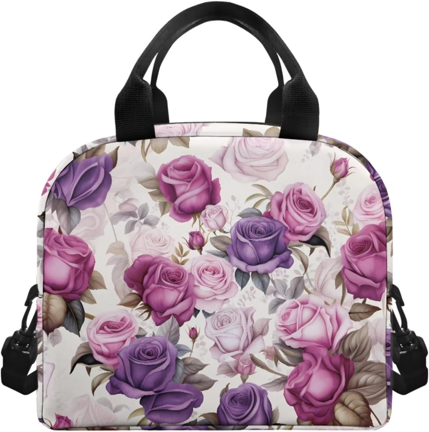 Flashideas Purple Rose School Backpack Set of 4 with Lunch Bag Insulated Water Bottle Water Bottle Holder with Strap School Backpack Set for Girls 10-12 Gift for Girls Boys