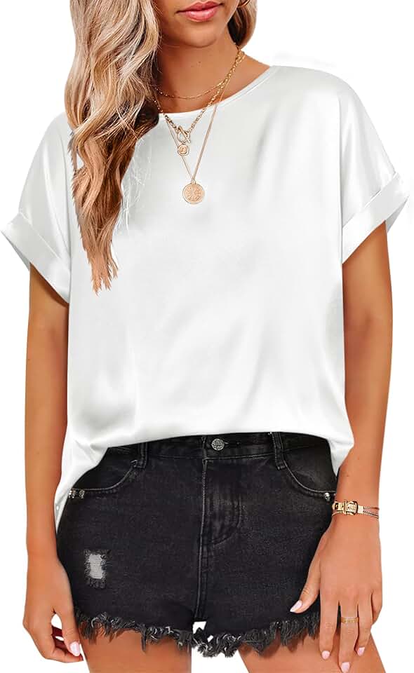 Gaharu Women's Ruffle Short Sleeve Blouse – Double-Layered Chiffon Tunic Top – Business Casual & Everyday Wear
