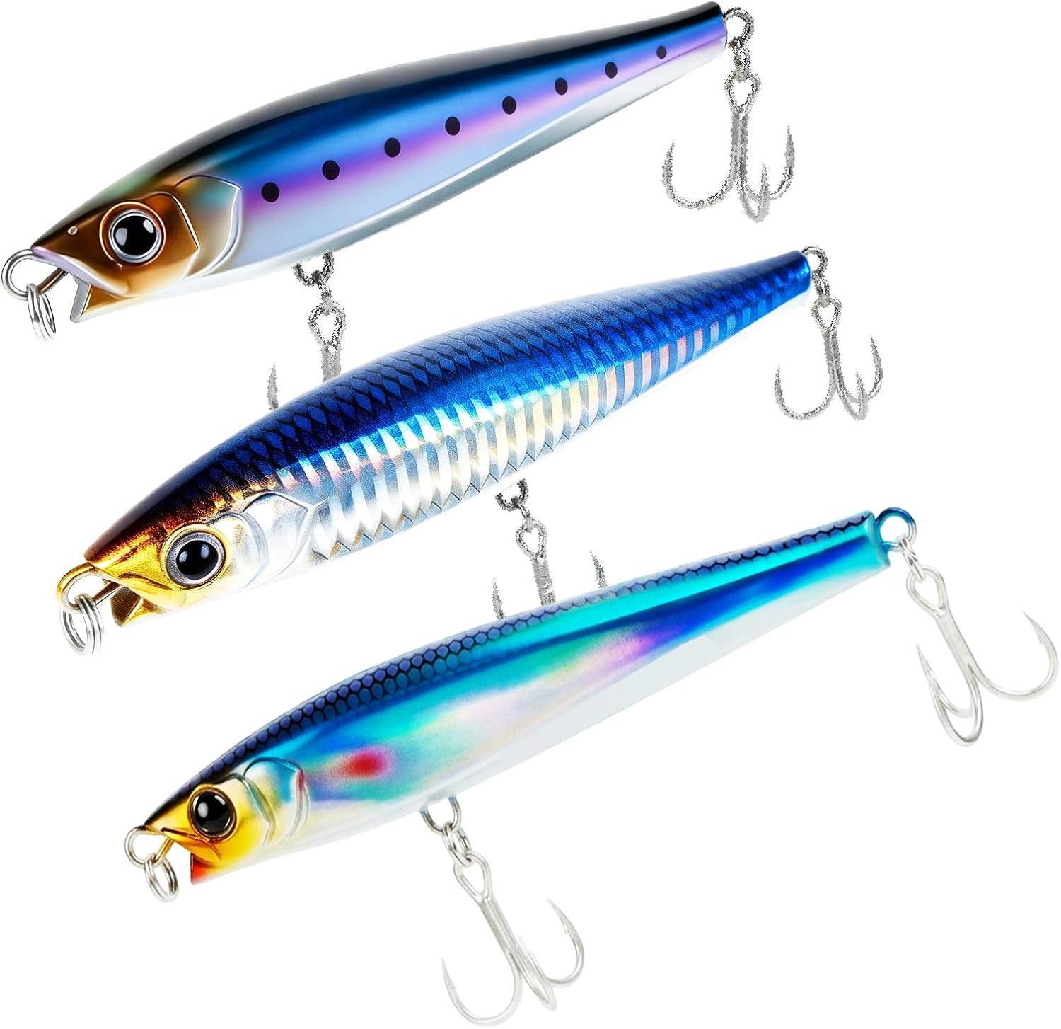 3pcs Saltwater Fishing Lure Long Cast Sinking Jerkbait Swimbait Wobbler Artificial Hard Bait - Mixed Color for Trout Bass Sea Bass (AH1247-4.7'' 1.7oz)