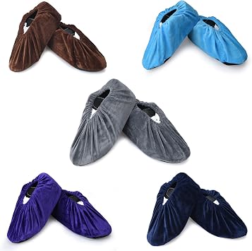 PlasMaller 5 Pairs Non Slip Washable Reusable Shoes Covers For Household Thickened Boots, 5 Colors, XL