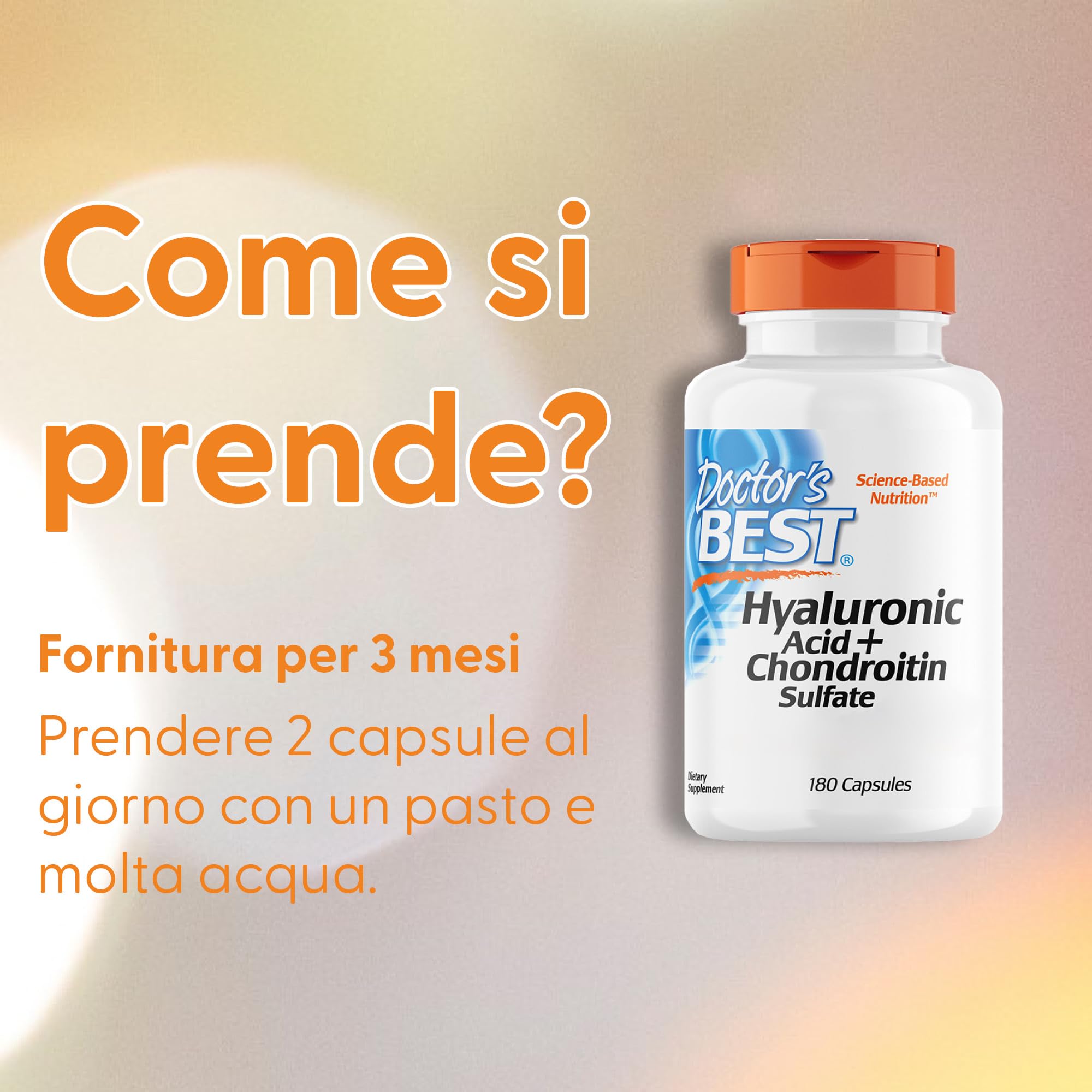 Doctor's Best, Hyaluronic Acid con Condroitina Solfato e Collagene, 180 Capsule, Testato in Laboratorio, Senza Glutine, Senza Soia
