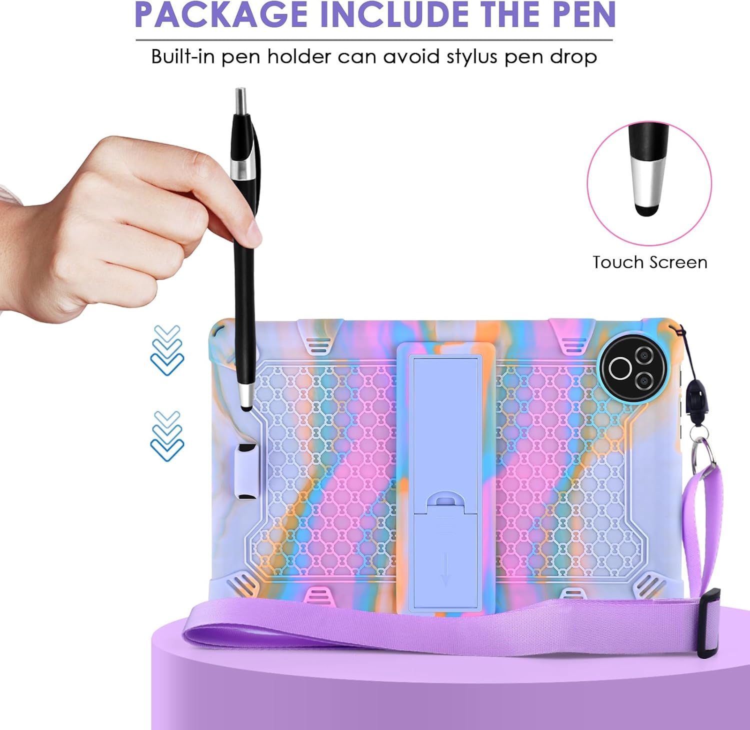 DETUOSI Case for Evermyth 10.1 Inch Tablet, with Shoulder Strap & Stylus Pen, Soft Silicone Multi-Angle Cover for Evermyth Tablet 10.1 Inch KB1001/KB1004/KB1001L/KB1004L, Rose Red & Purple image 5