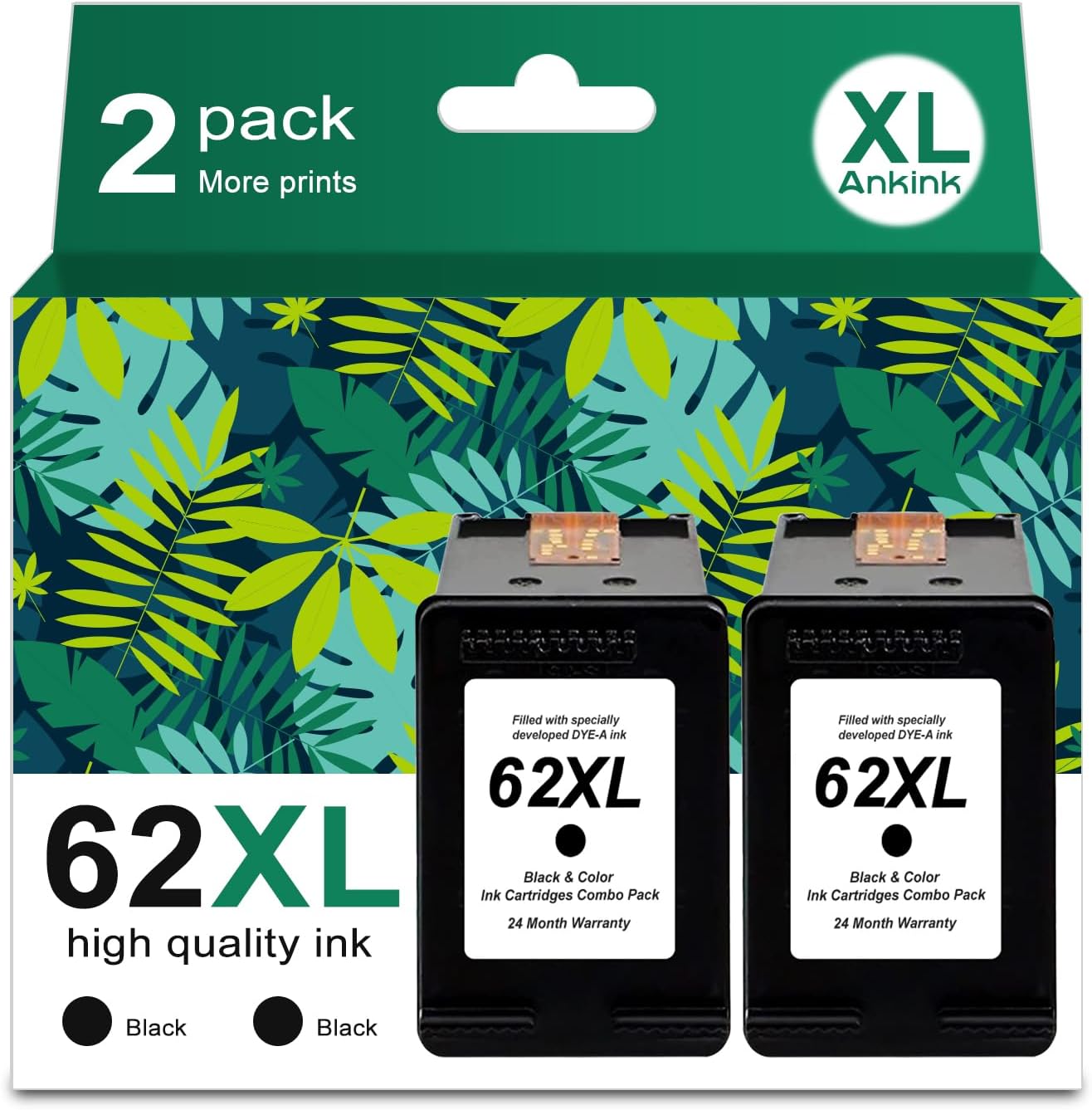 Compatible 62 Ink Cartridges Replacement for HP Ink 62 62XL HP62 Black Cartridge for 5540 5542 5545 5640 5642 5660 5664 5665 7640 7645 8000 8005 200 250 5740 5742 5743 5745 8040 Printer 62 XL（2 Pack）